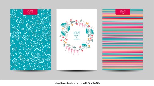 Vector set of the abstract geometric patterns and wreath of flowers for Valentine's Day, wedding,  Mother's Day,  advertising ,  greeting cards, invitations, sales and other events