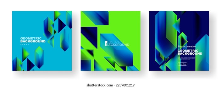 Vector set of abstract geometric poster backgrounds, colorful shapes with fluid colors. Collection of covers, templates, flyers, placards, brochures, banners
