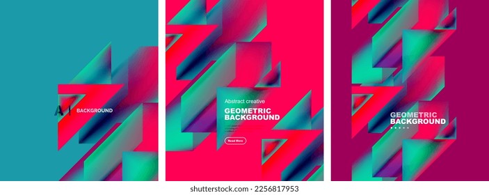 Vector set of abstract geometric poster backgrounds, colorful shapes with fluid colors. Collection of covers, templates, flyers, placards, brochures, banners