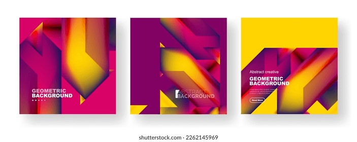 Vector set of abstract geometric poster backgrounds, colorful shapes with fluid colors. Collection of covers, templates, flyers, placards, brochures, banners