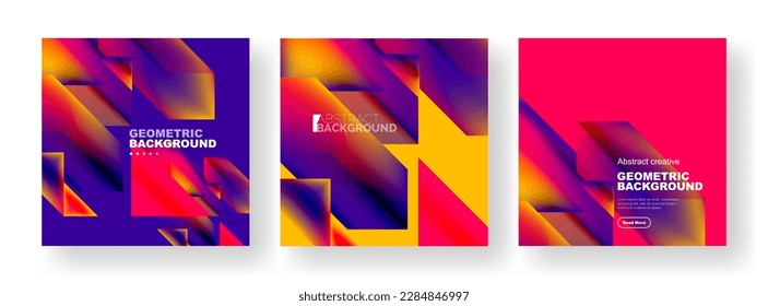 Vector set of abstract geometric poster backgrounds, colorful shapes with fluid colors. Collection of covers, templates, flyers, placards, brochures, banners