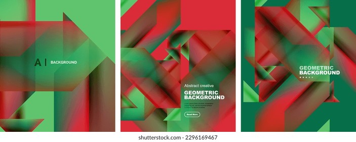 Vector set of abstract geometric poster backgrounds, colorful shapes with fluid colors. Collection of covers, templates, flyers, placards, brochures, banners