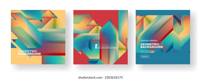 Vector set of abstract geometric poster backgrounds, colorful shapes with fluid colors. Collection of covers, templates, flyers, placards, brochures, banners