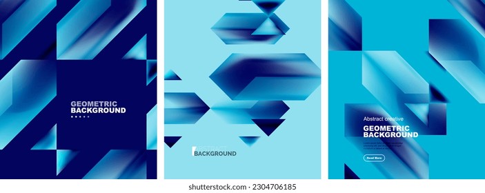 Vector set of abstract geometric poster backgrounds, colorful shapes with fluid colors. Collection of covers, templates, flyers, placards, brochures, banners