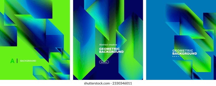 Vector set of abstract geometric poster backgrounds, colorful shapes with fluid colors. Collection of covers, templates, flyers, placards, brochures, banners