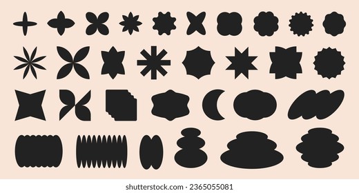 Vector set of abstract geometric shapes. Black brutal contemporary icons. Various geometric figures. Bauhaus memphis design.