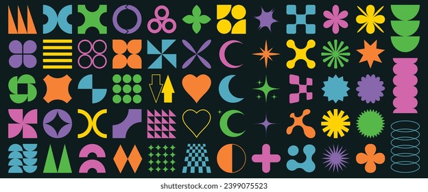 Vektorset abstrakter geometrischer Formen. Trendy geometrischer Brutalismus bildet sich. Vektorgrafik