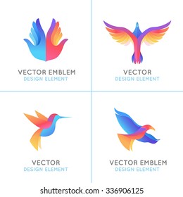 Vector set of abstract gradient emblems and logo design templates - birds and wings - freedom concepts and signs 