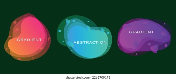 Vector set of abstract graphic elements. Dynamic color forms. Gradient banners with smooth liquid shapes on a green background. Suitable for logo design, cover, postcard, business card, presentation.