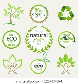 Vector set of abstract green label design templates. All elements are on separate layers. Vector, illustration eps10