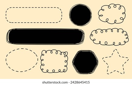 Vector set of abstract hand drawn doodle frames in sketch style - line border, scribble pencil square text box, geometric shapes, speech bubbles, frame decor elements. Speech bubbles collection.