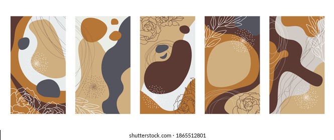 Vector set of abstract hand painted backgrounds for social media stories design, wall decoration pattern, modern poster, prints. Abstract background illustrations