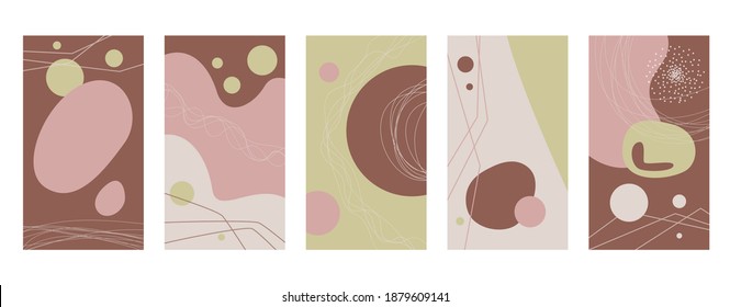 Vector set of abstract hand painted backgrounds for social media stories design, wall decoration pattern, modern poster, prints. Abstract background illustrations