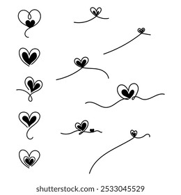 A  vector set of abstract hearts drawn by hand in a continuous line. Concept logo Valentine's day.