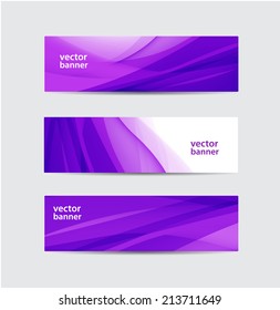 vector set of abstract horisontal purple wavy flowing silk banners