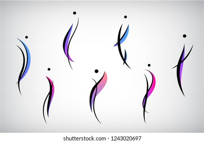 Vector set of abstract human, men silhouettes logos. Fitness, sport, dance, healthy lifestyle icons isolated