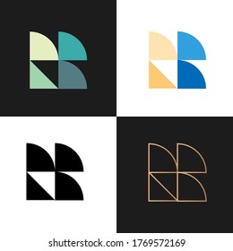 Juego de vectores de iconos abstractos de 4 letras B - 2 coloridos, 1 negro y blanco, 1 con contorno de gradiente. Diseño de logotipo. Elementos simples de identidad corporativa. Plantilla de diseño de icono de aplicación