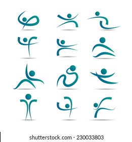 vector set of abstract icons of silhouettes of people engaged in various types of exercises