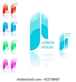 Vector set of abstract icons template in various colors. Icons in flat style. Modern style icons with sample text. Glossy icons for various use. Main icon is in light blue color.