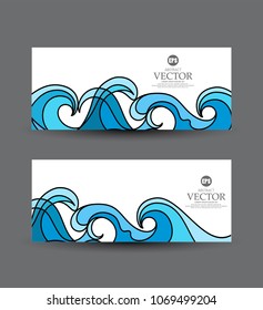 Conjunto de vectores. Ilustración abstracta. Tarjeta de visita con onda azul sobre fondo blanco. Elemento de diseño, diseño de folletos, identidad corporativa