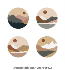 Vector set of the abstract landscape background. Landscapes set. Mountain wall art set. Natural abstract. Trendy contemporary design.