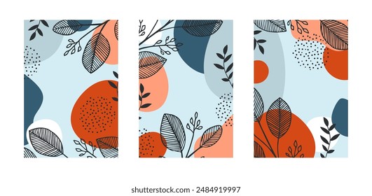 Vector set of abstract leaves backgrounds with copy space for text -  banners, posters, cover design templates. 