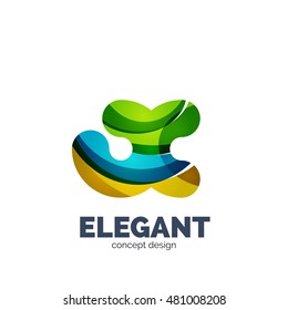 Vector set of abstract letter business logo icons, geometric wavy flowing style