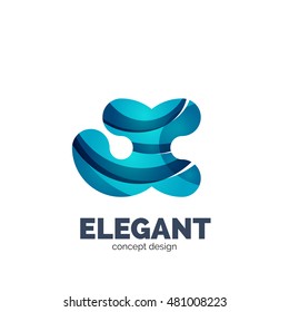Vector set of abstract letter business logo icons, geometric wavy flowing style