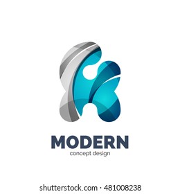 Conjunto de vectores de íconos del logotipo comercial de letras abstractas, estilo de flujo ondulado geométrico
