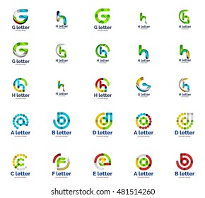 Vector set of abstract letter business logo icons, geometric wavy flowing style