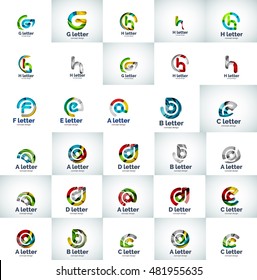 Vector set of abstract letter business logo icons, geometric wavy flowing style