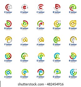 Conjunto de vectores de íconos del logotipo comercial de letras abstractas, estilo de flujo ondulado geométrico