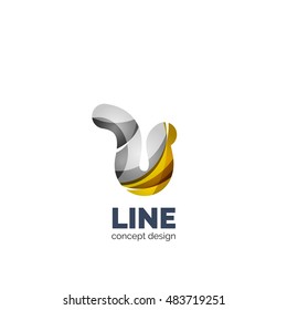 Vector set of abstract letter business logo icons, geometric wavy flowing style