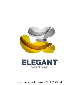 Vector set of abstract letter business logo icons, geometric wavy flowing style