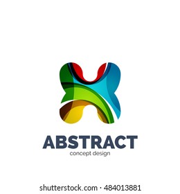 Vector set of abstract letter business logo icons, geometric wavy flowing style