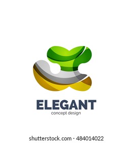 Vector set of abstract letter business logo icons, geometric wavy flowing style
