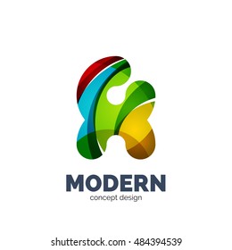 Vector set of abstract letter business logo icons, geometric wavy flowing style