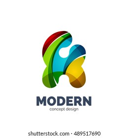 Vector set of abstract letter business logo icons, geometric wavy flowing style