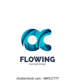 Vector set of abstract letter business logo icons, geometric wavy flowing style