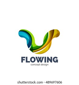 Conjunto de vectores de íconos del logotipo comercial de letras abstractas, estilo de flujo ondulado geométrico