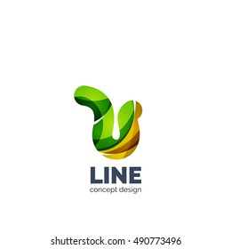 Vector set of abstract letter business logo icons, geometric wavy flowing style