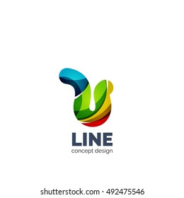 Vector set of abstract letter business logo icons, geometric wavy flowing style