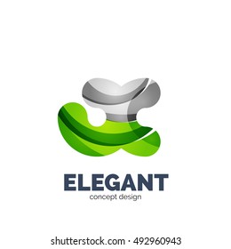 Vector set of abstract letter business logo icons, geometric wavy flowing style