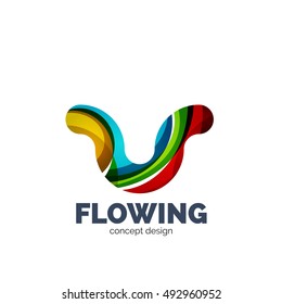 Conjunto de vectores de íconos del logotipo comercial de letras abstractas, estilo de flujo ondulado geométrico