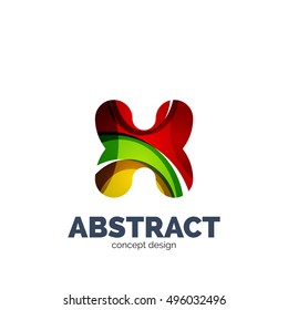 Vector set of abstract letter business logo icons, geometric wavy flowing style
