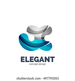 Vector set of abstract letter business logo icons, geometric wavy flowing style
