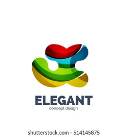 Conjunto de vectores de íconos del logotipo comercial de letras abstractas, estilo de flujo ondulado geométrico