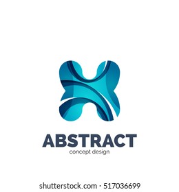 Vector set of abstract letter business logo icons, geometric wavy flowing style