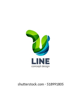 Vector set of abstract letter business logo icons, geometric wavy flowing style