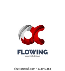 Vector set of abstract letter business logo icons, geometric wavy flowing style